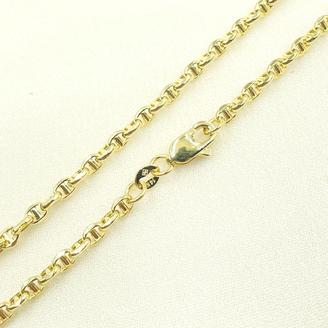14K Solid Yellow Gold Diamond Cut Marina Link Bracelet