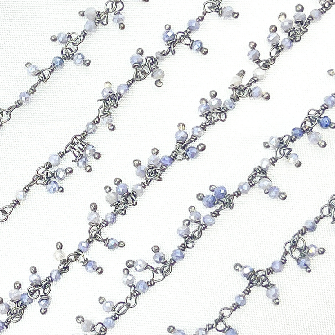Coated Blue Moonstone Cluster Dangle Oxidized Wire Chain.