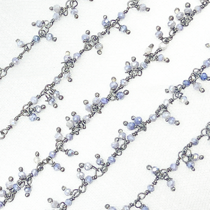 Coated Blue Moonstone Cluster Dangle Oxidized Wire Chain.