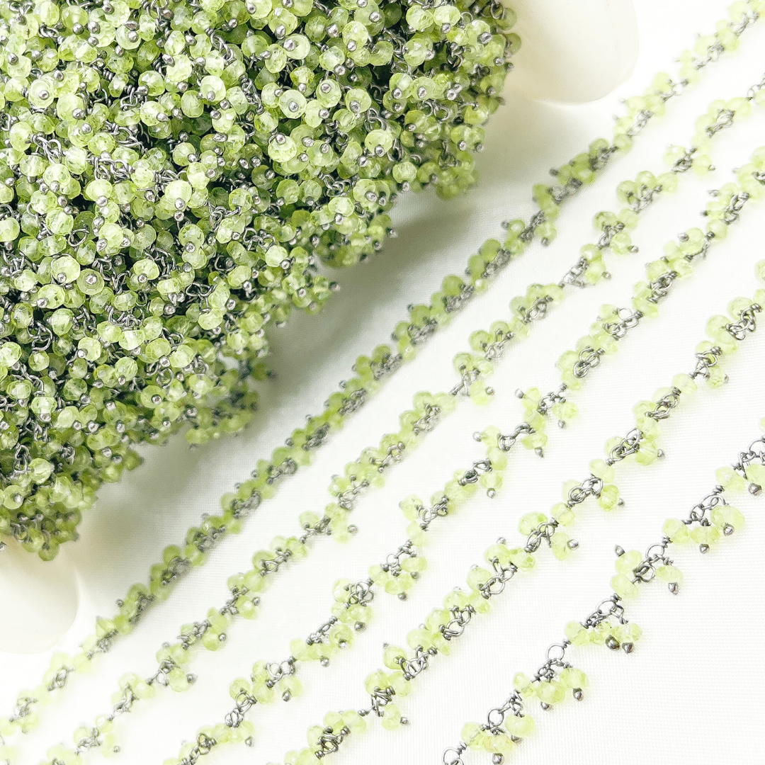 Peridot Cluster Dangle 3.5mm Oxidized Wire Chain.