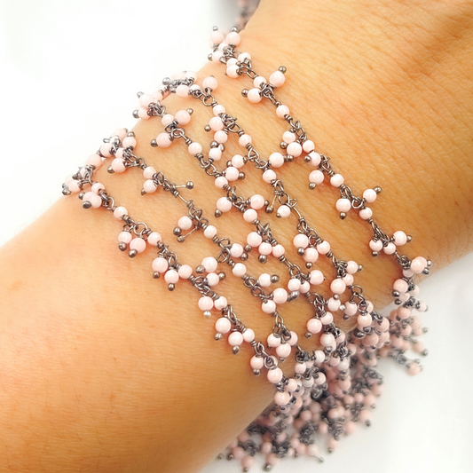 Pink Coral Cluster Dangle Oxidized Wire Chain