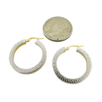 Load image into Gallery viewer, 14K Solid Gold and White Gold Earrings Round Shape Hoop with Texture. 