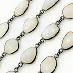 Load image into Gallery viewer, White Moonstone Organic Shape Bezel Oxidized Wire Chain. WMS35
