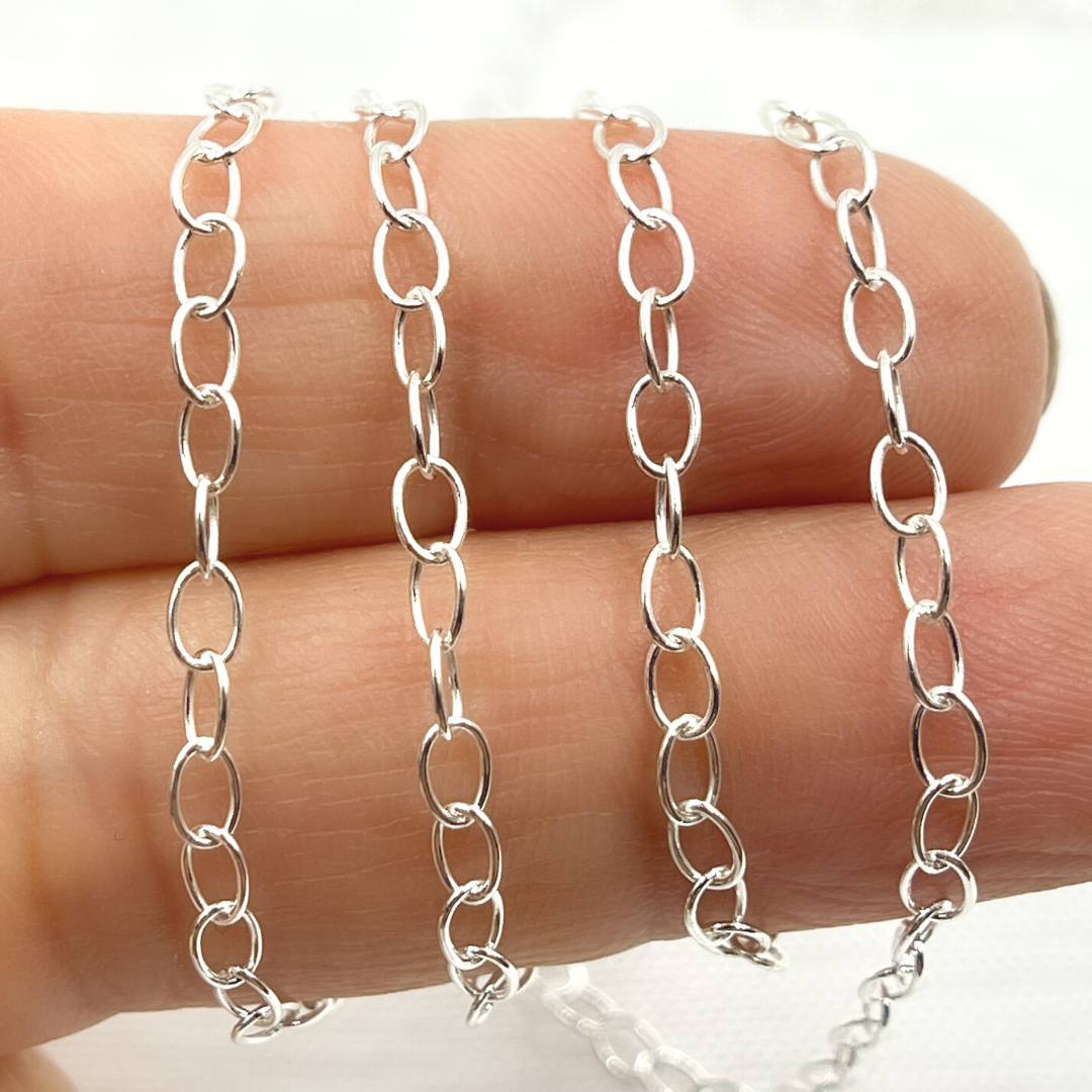 V190SS. Sterling Silver Smooth Oval Link Chain
