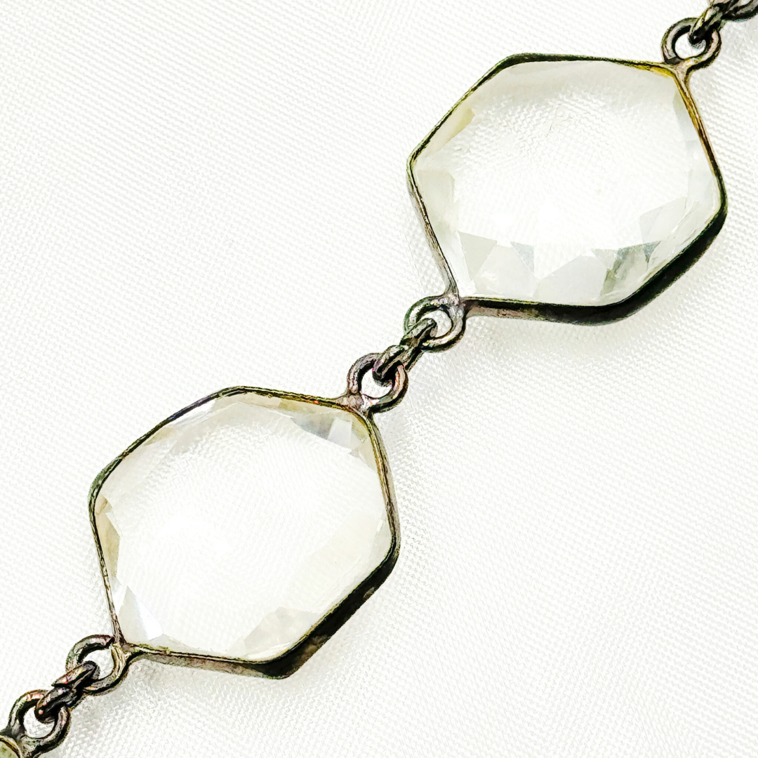 Crystal Hexagon Shape Bezel Oxidized Wire Chain. CR33