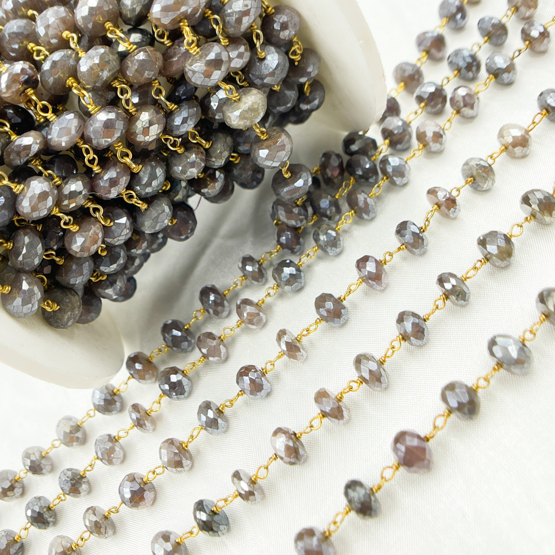 Coated Taupe Moonstone Gold Plated Wire Chain.