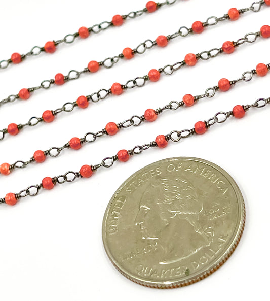 Red Coral Wire Wrap Chain. COR5