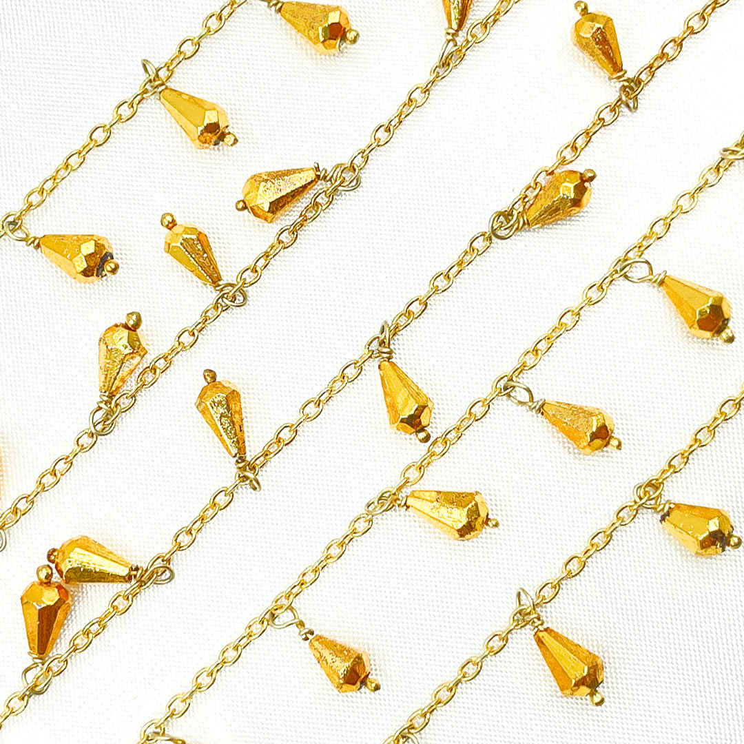 Golden Pyrite Drop Dangle Gold Plated Wire Chain. PYR26