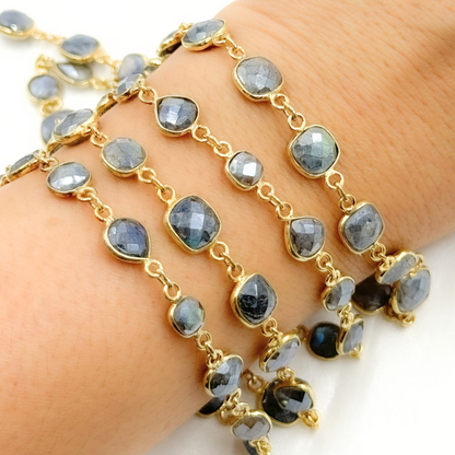 Coated Labradorite Mix Shape Bezel Gold Plated Wire Chain