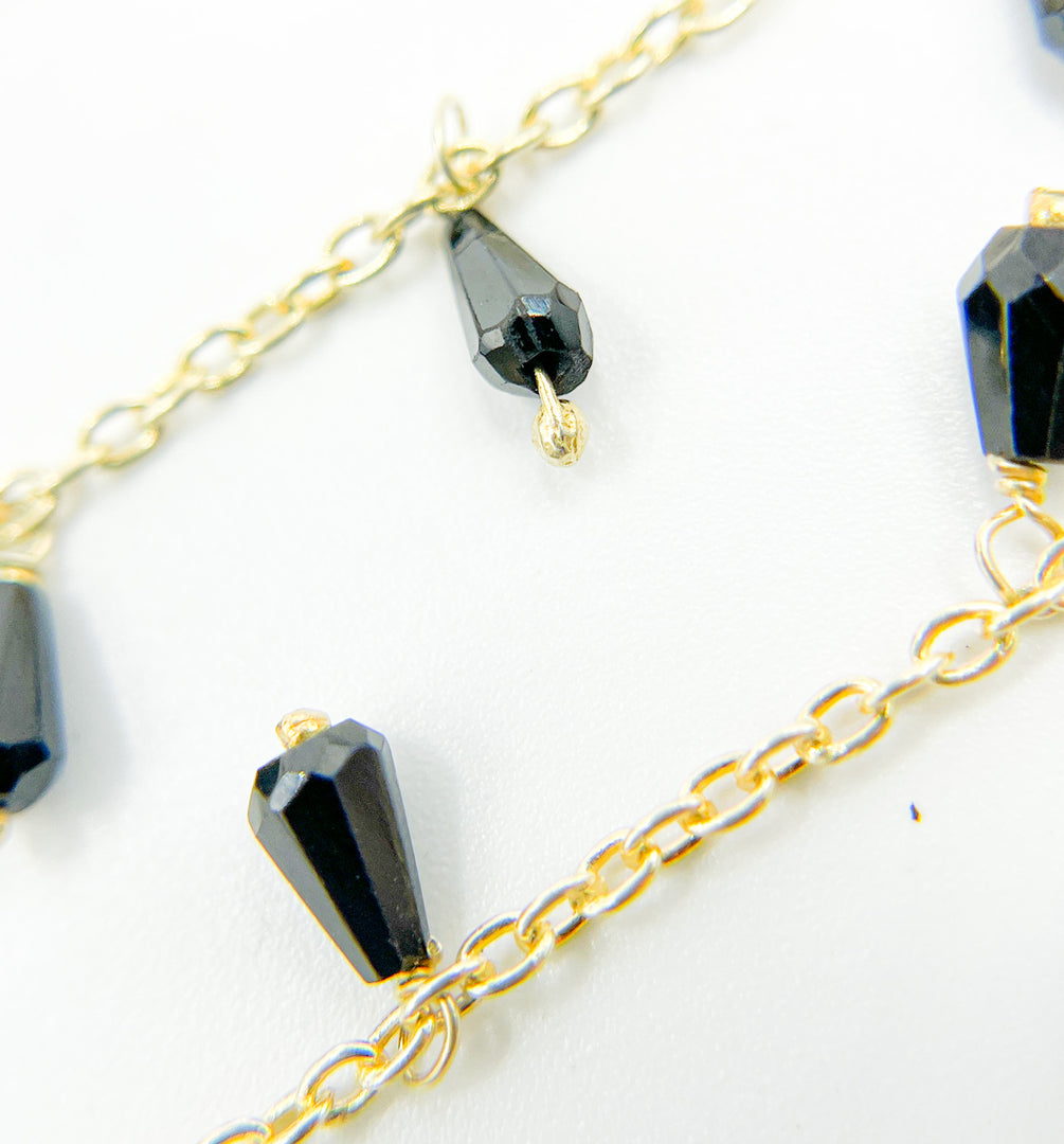 Black Spinel Drop Dangle Gold Plated Wire Chain. BSP37