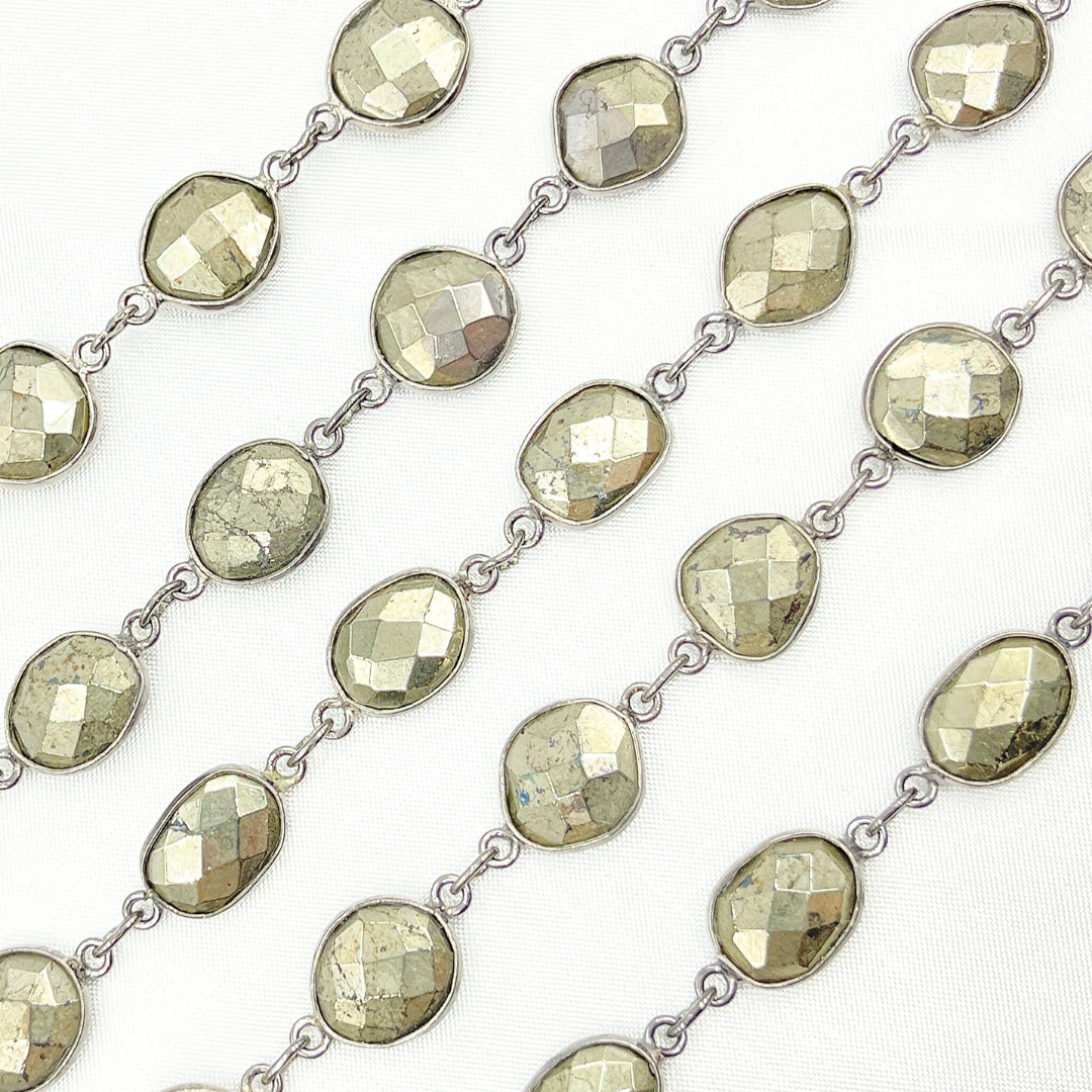 Pyrite Organic Shape Bezel Oxidized Wire Chain.