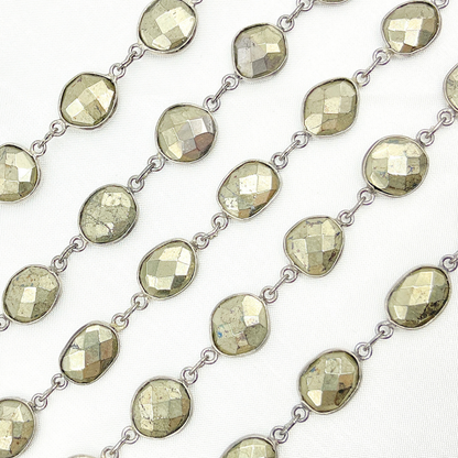 Pyrite Organic Shape Bezel Oxidized Wire Chain.