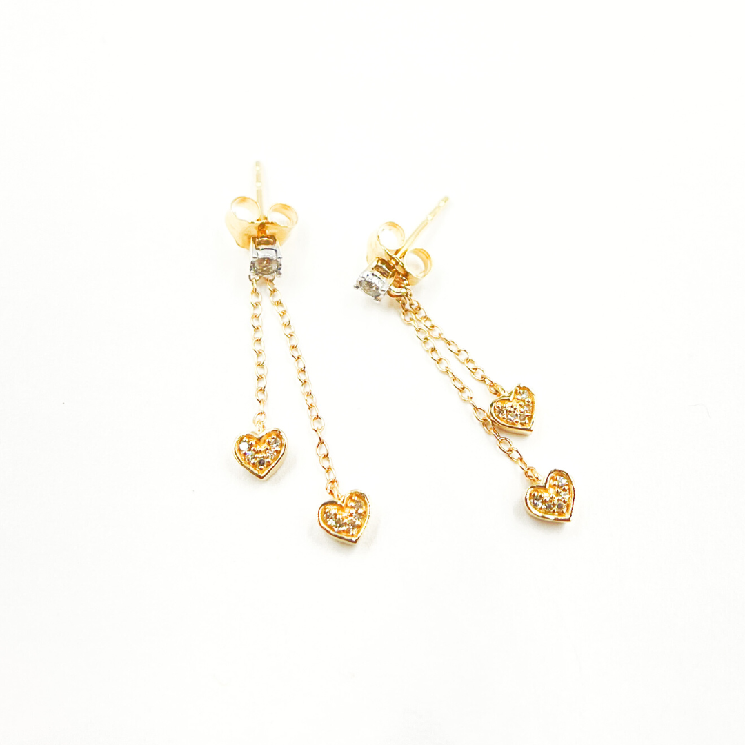 14K Solid Gold and Diamonds Rectangle Earrings. 