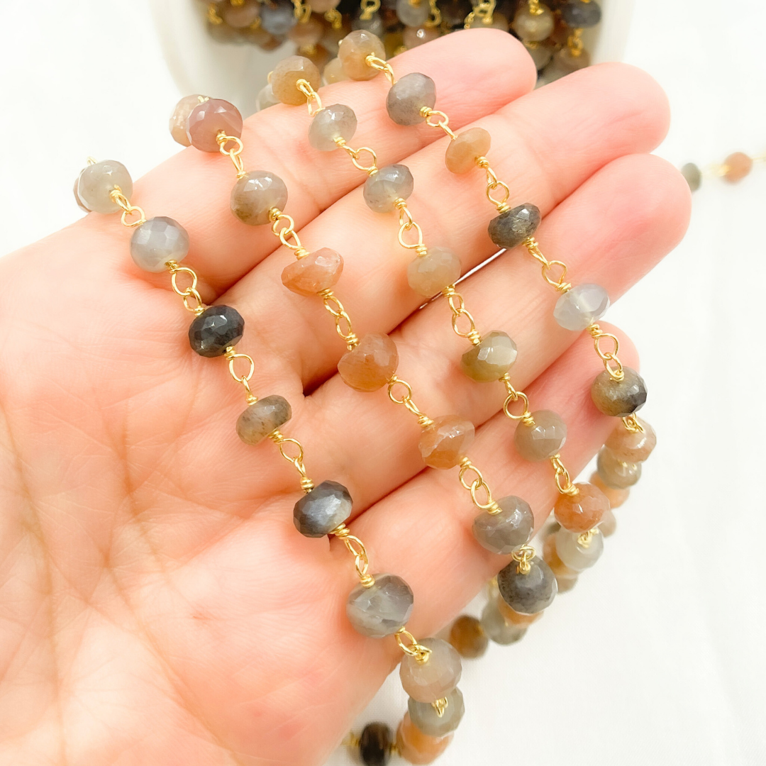 Multi Moonstone Gold Plated Wire Chain