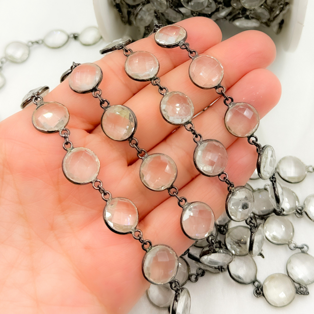 Crystal Round Shape Bezel Oxidized Wire Chain. CR39