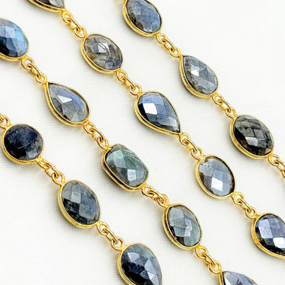 Coated Labradorite Mix Shape Bezel Gold Plated Wire Chain.