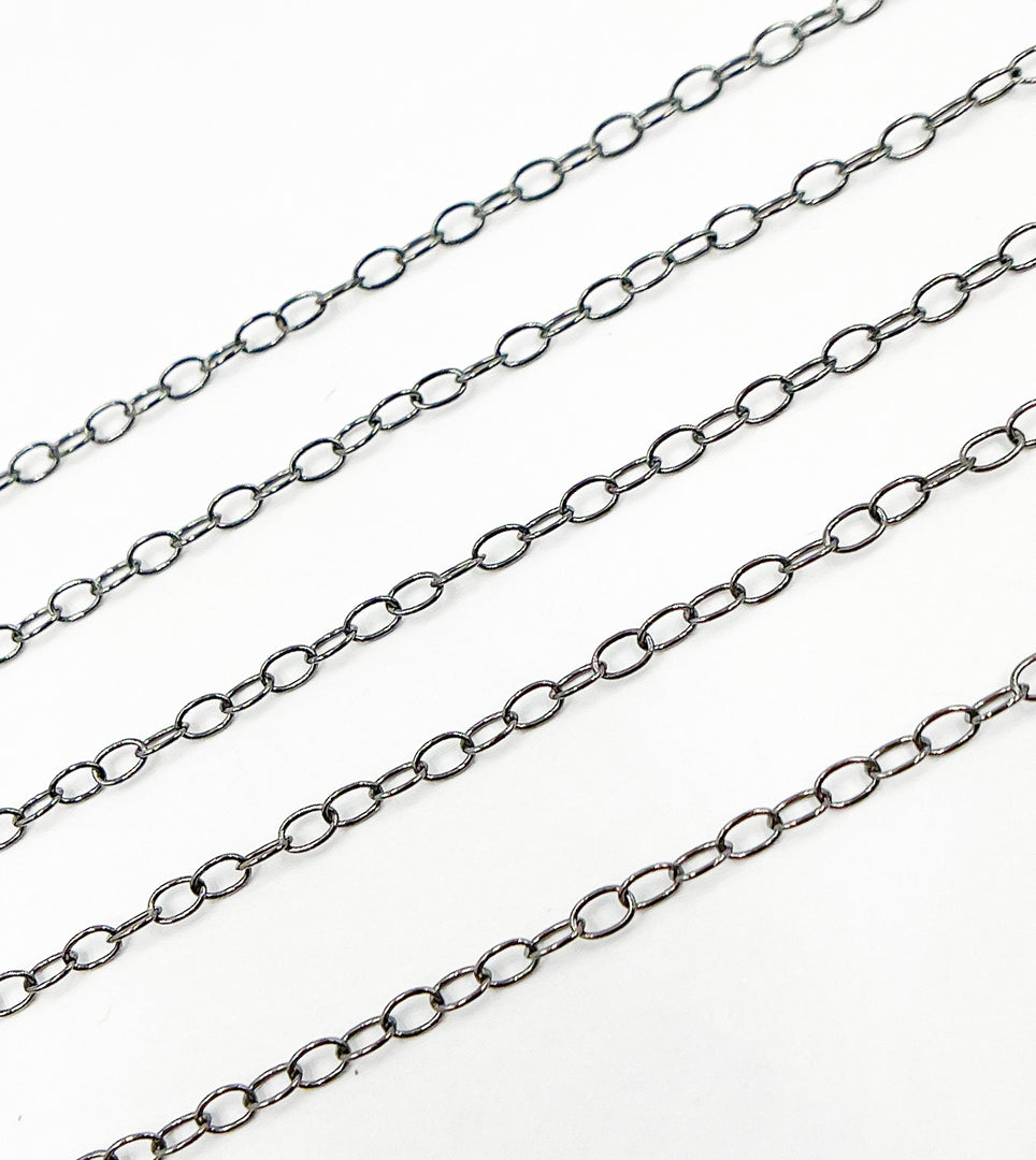 Black Rhodium 925 Sterling Silver Cable 4x3 mm Link Chain. BR7