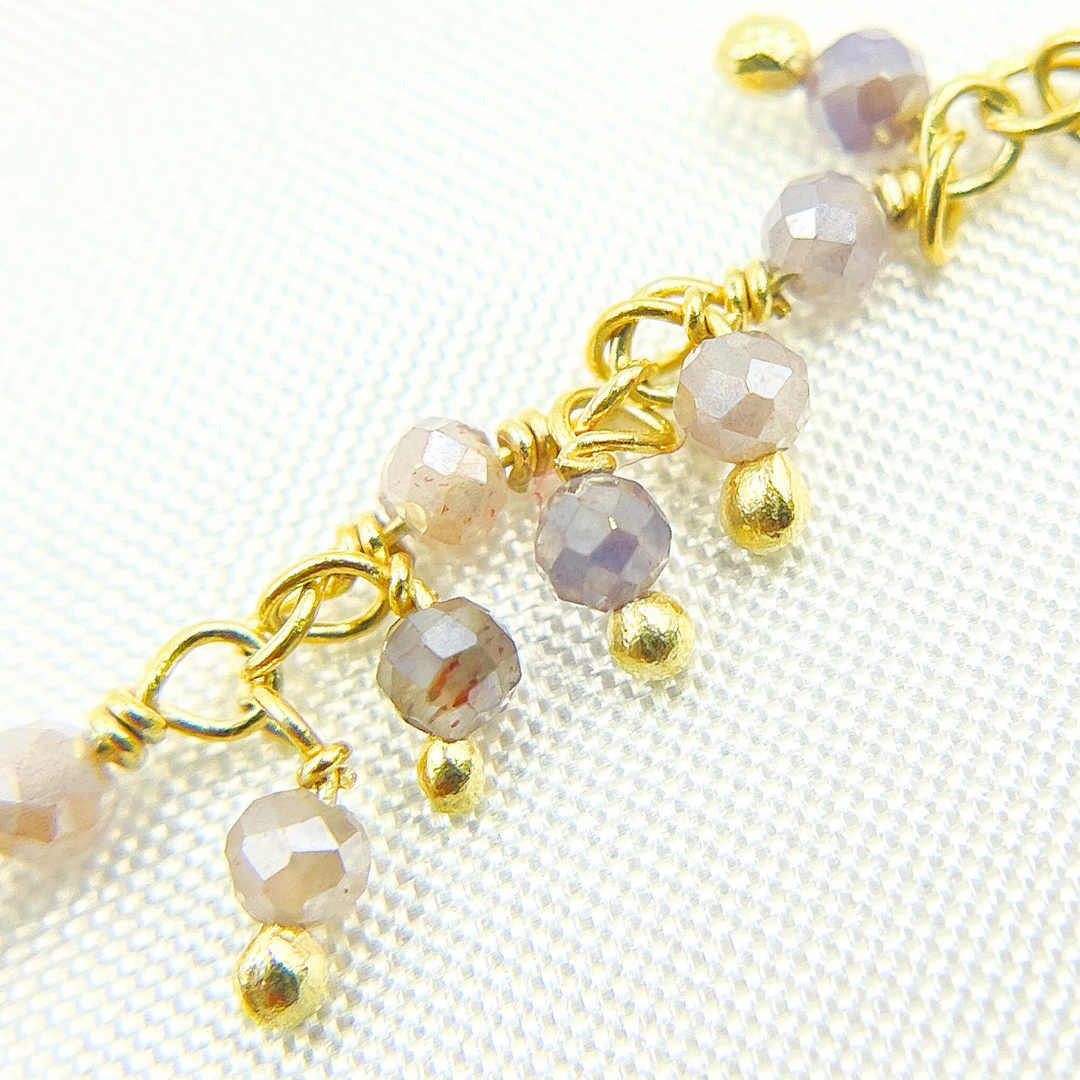 Coated Multi Moonstone Cluster Dangle Gold Plated Wire Chain