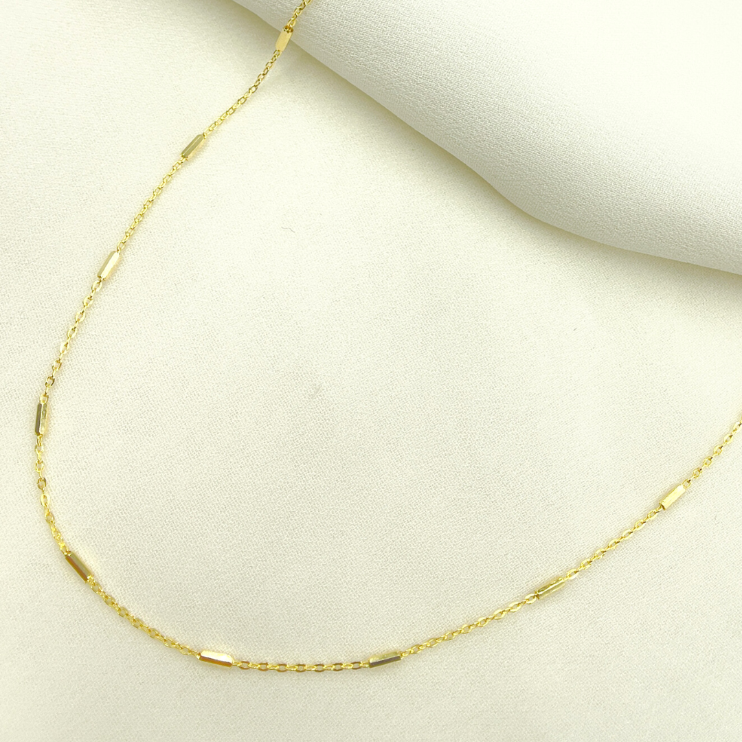 032R07B1TP0L8L. 14K Solid Gold Cable and Bars Chain