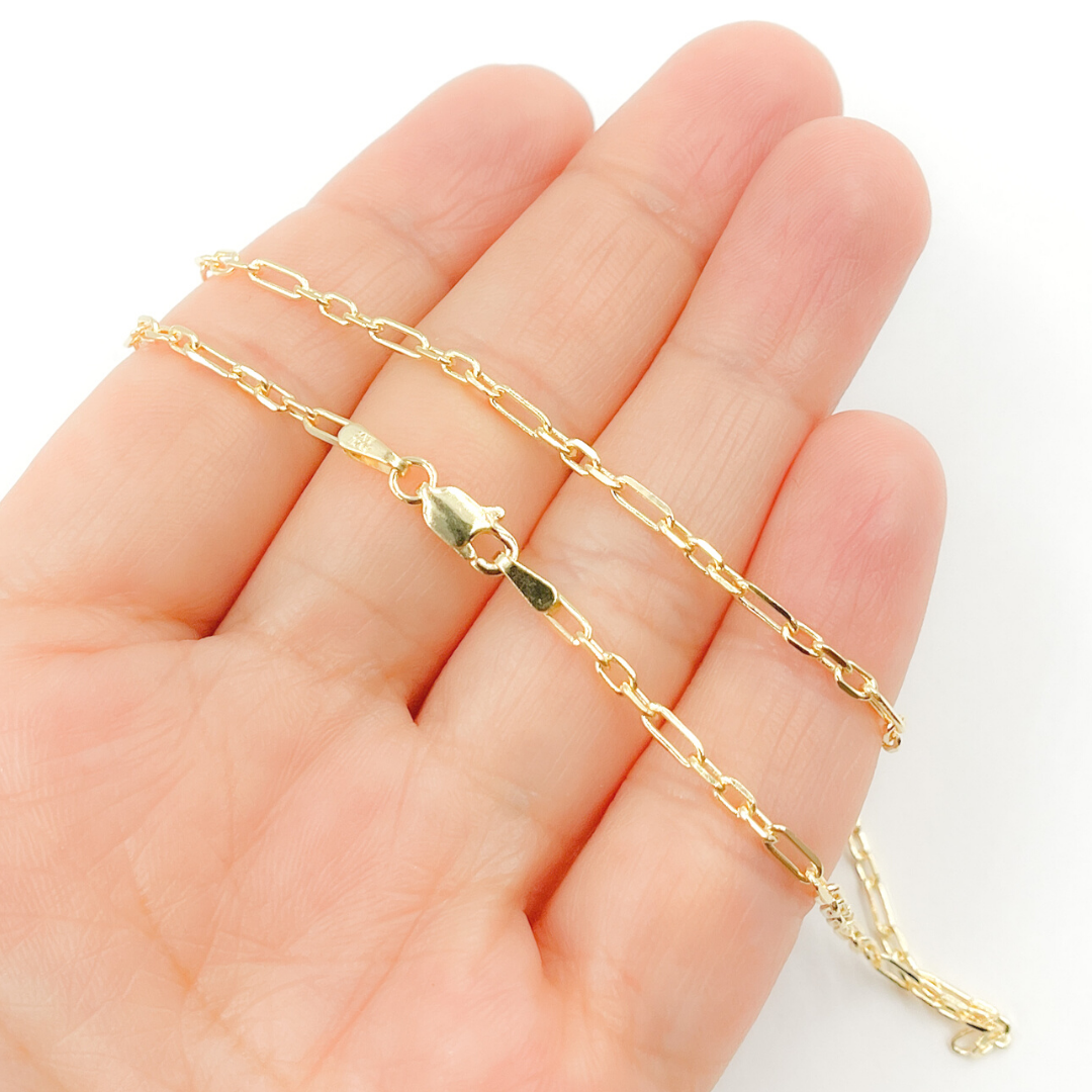 14K Solid Gold Paperclip Long & Short Link Chain