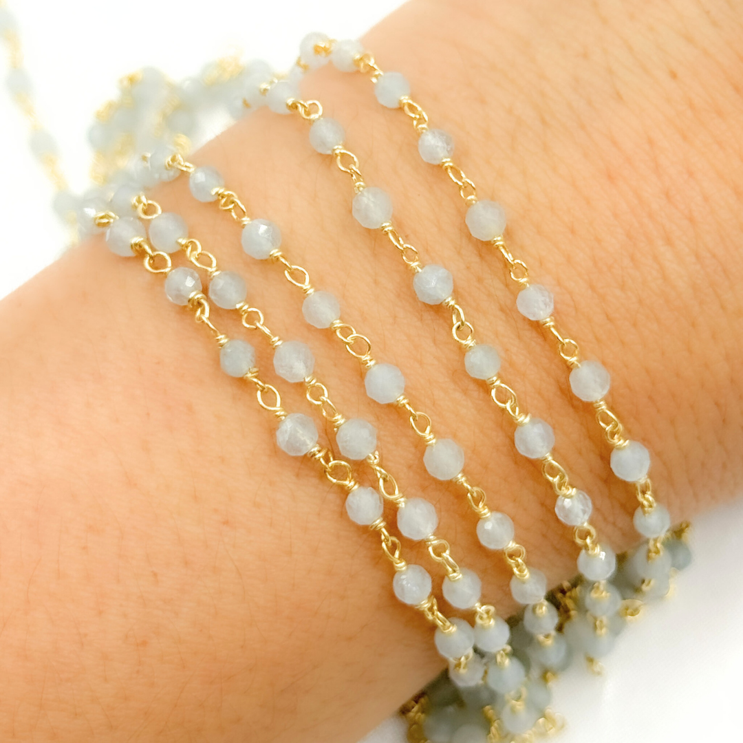 Coated Milky Aquamarine Gold Plated Wire Chain. AQU25