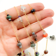 Multi Gemstone Gold Plated Connected Wire Chain
