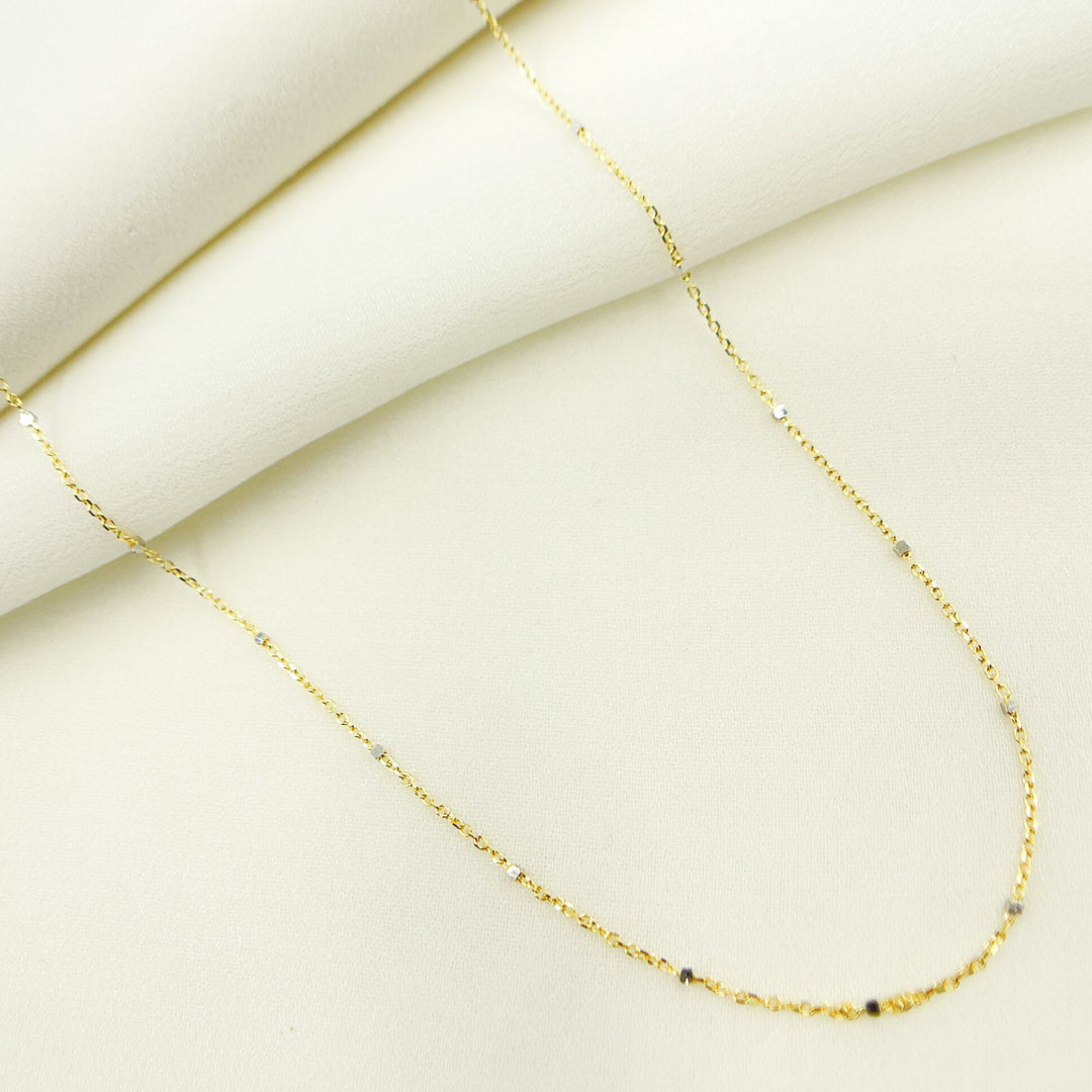 030R01TS4TP8BDB. 14K Solid Yellow Gold with White Gold Cubes Satellite Chain