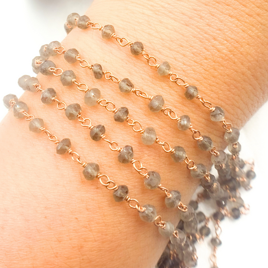 Smoky Quartz Rose Gold Plated Wire Chain