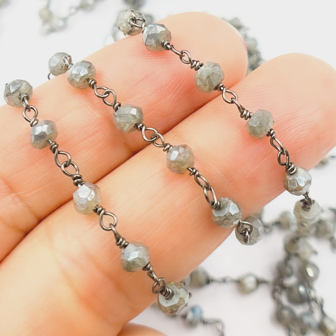 Coated Labradorite Oxidized 925 Sterling Silver Wire Chain