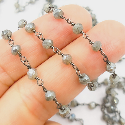 Coated Labradorite Oxidized 925 Sterling Silver Wire Chain