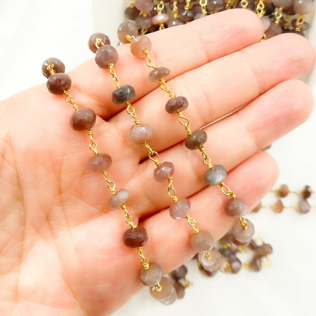 Chocolate Moonstone Gold Plated Wire Chain. MS43