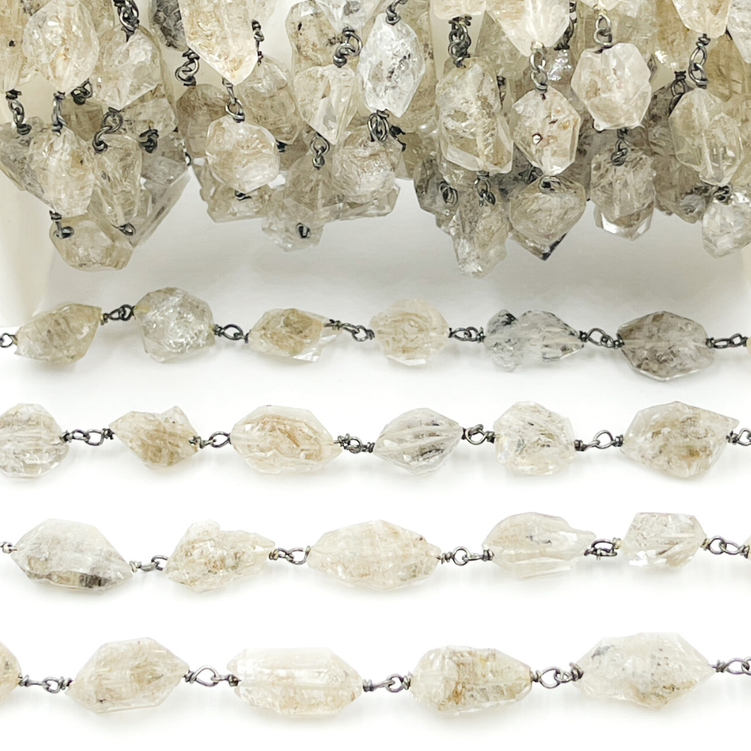 Diamond Quartz Organic Shape Oxidized Wire Chain.