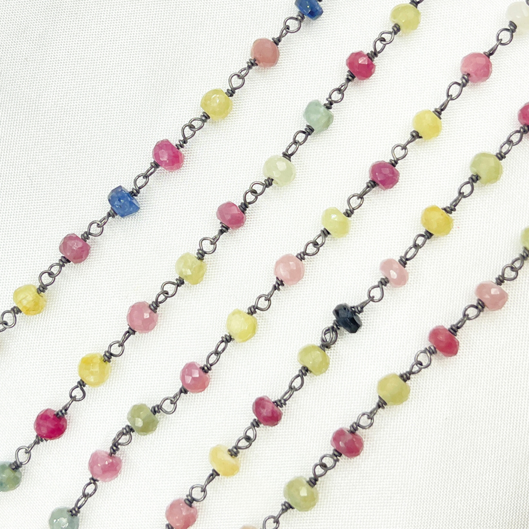 Multi Sapphire Faceted Oxidized Wire Chain.