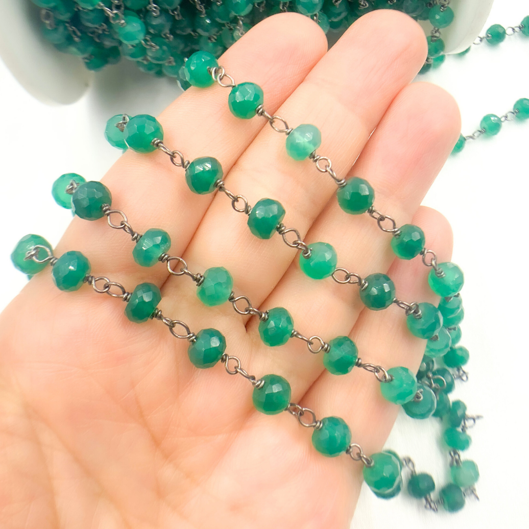 Green Onyx Oxidized Wire Chain. GRE5