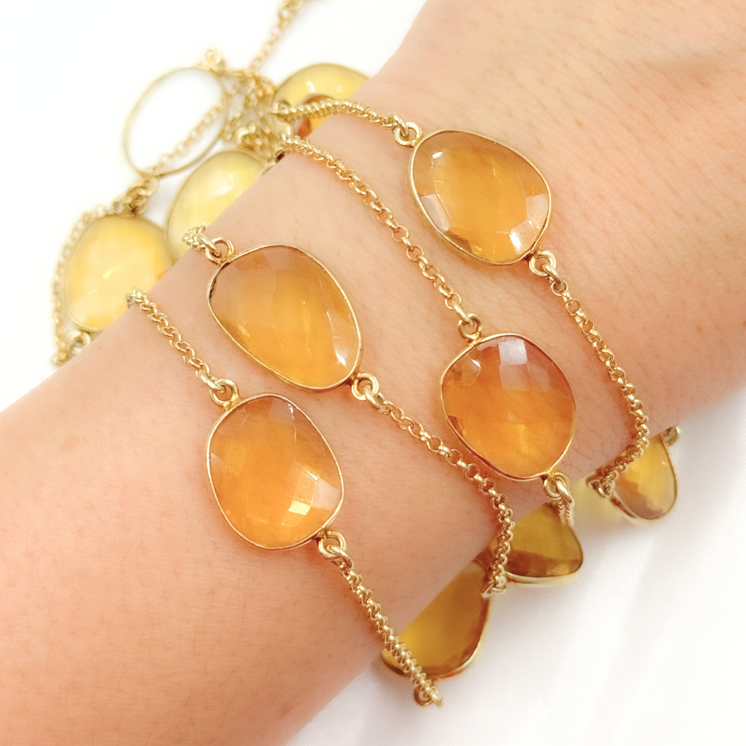 Hydro Quartz Citrine Organic Shape Bezel Gold Plated Connected Wire Chain
