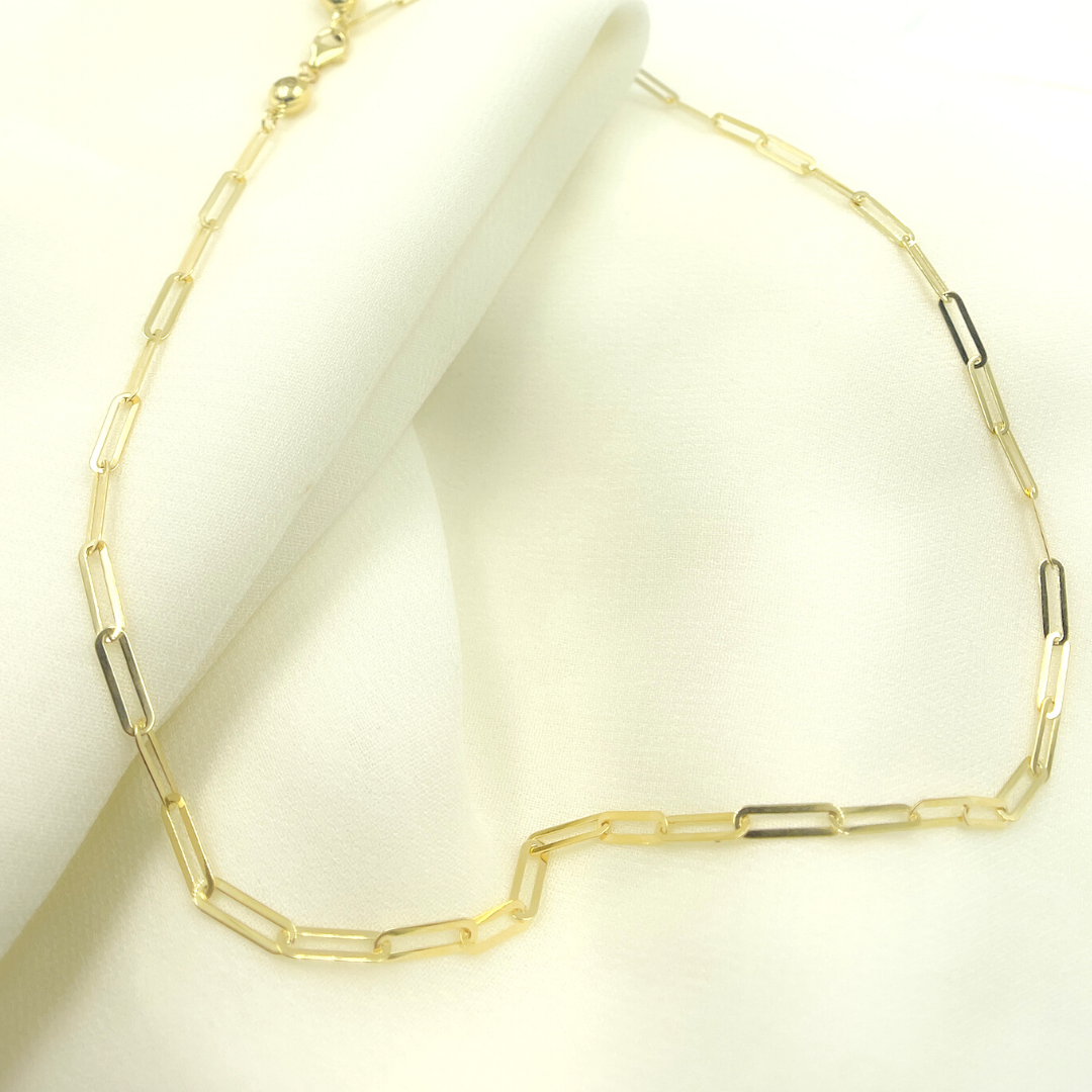 14K19. 14K Solid Gold Flat Paperclip Chain