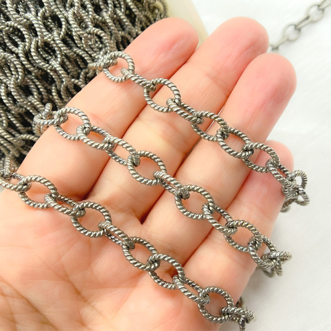 Oxidized 925 Sterling Silver Twisted Round Link Chain. 194OX