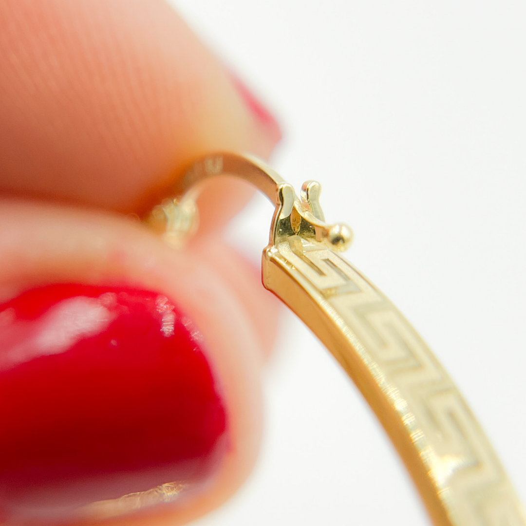 14K Solid Gold Flat Round Hoop Earrings with Texture.