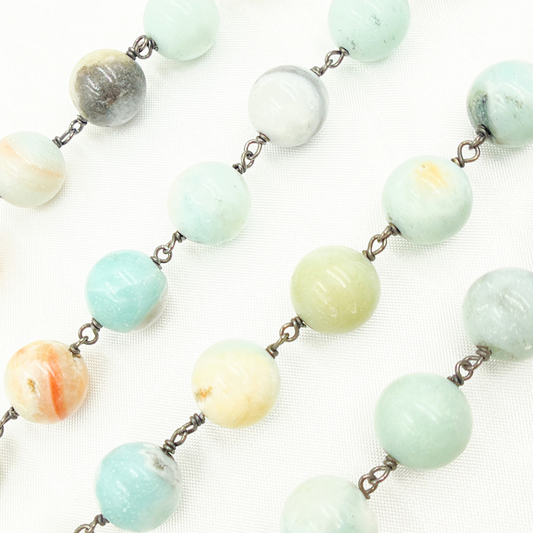 Peruvian Opal Round Shape Oxidized Wire Chain