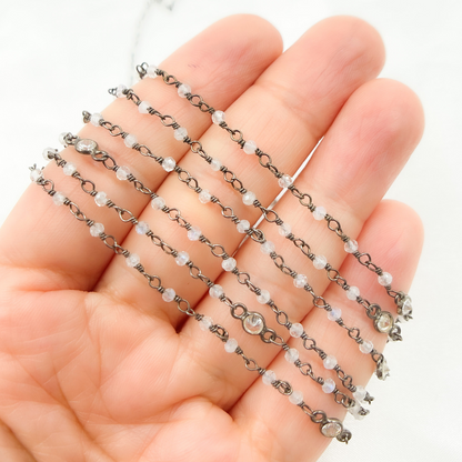 Coated Moonstone & CZ Combination Oxidized Wire Chain