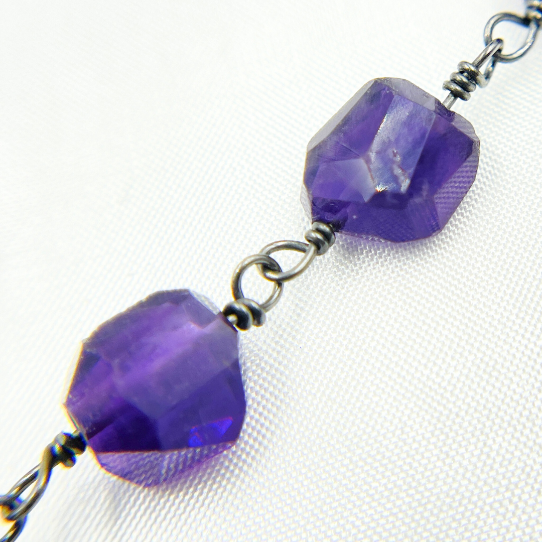 Amethyst Organic Shape Oxidized Wire Chain