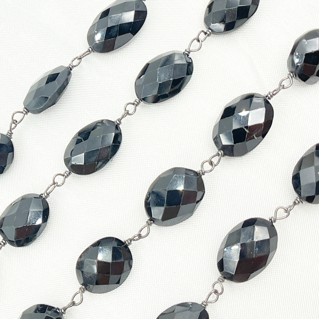Black Spinel Oval Shape Oxidized Wire Chain