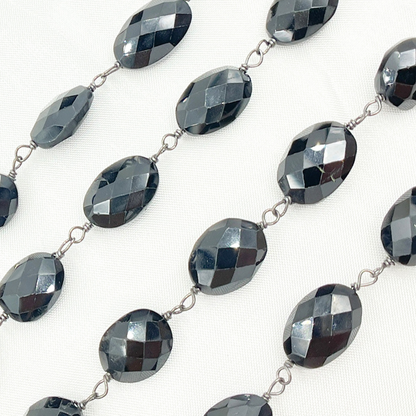 Black Spinel Oval Shape Oxidized Wire Chain