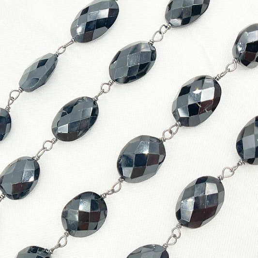 Black Spinel Oval Shape Oxidized Wire Chain