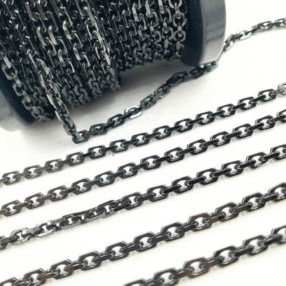 Z90BS. Black Rhodium Shinny Silver Rectangle Diamond Cut Heavy Cable
