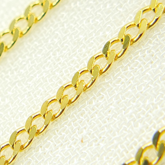 14K Solid Yellow Gold Flat Curb Link Chain