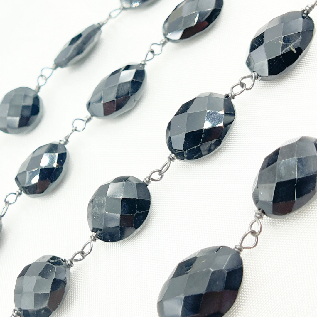 Black Spinel Oval Shape Oxidized Wire Chain