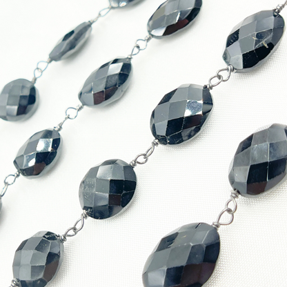 Black Spinel Oval Shape Oxidized Wire Chain