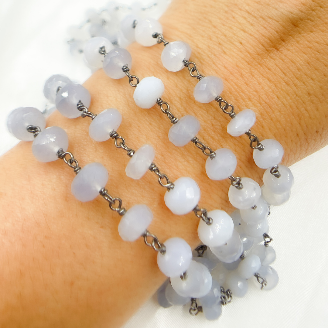 Natural Chalcedony Oxidized Wire Chain
