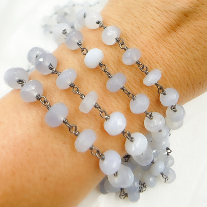 Natural Chalcedony Oxidized Wire Chain
